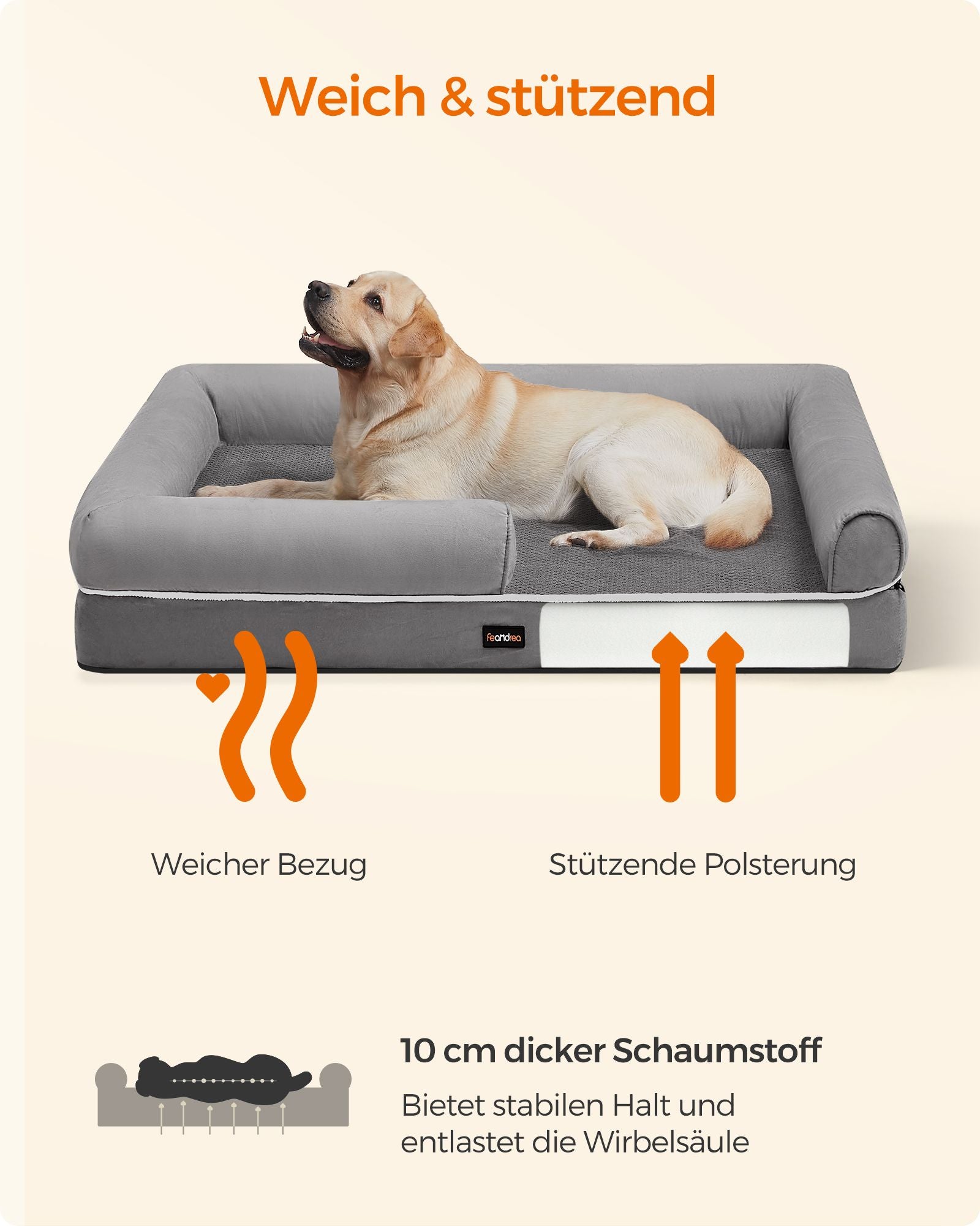Orthopedisch hondenbed – zachte vulling – lichtgrijs