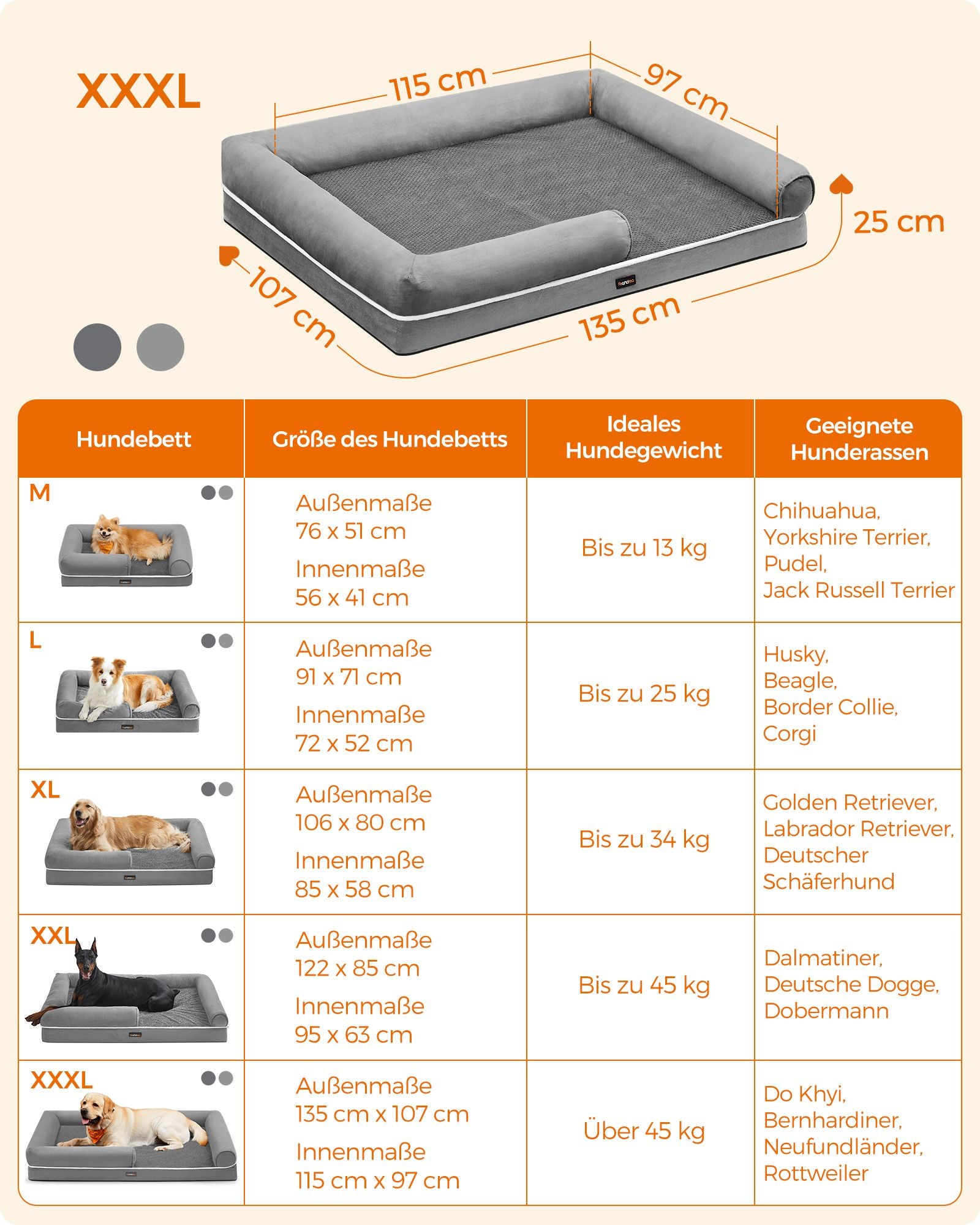 Orthopedisch hondenbed – zachte vulling – lichtgrijs