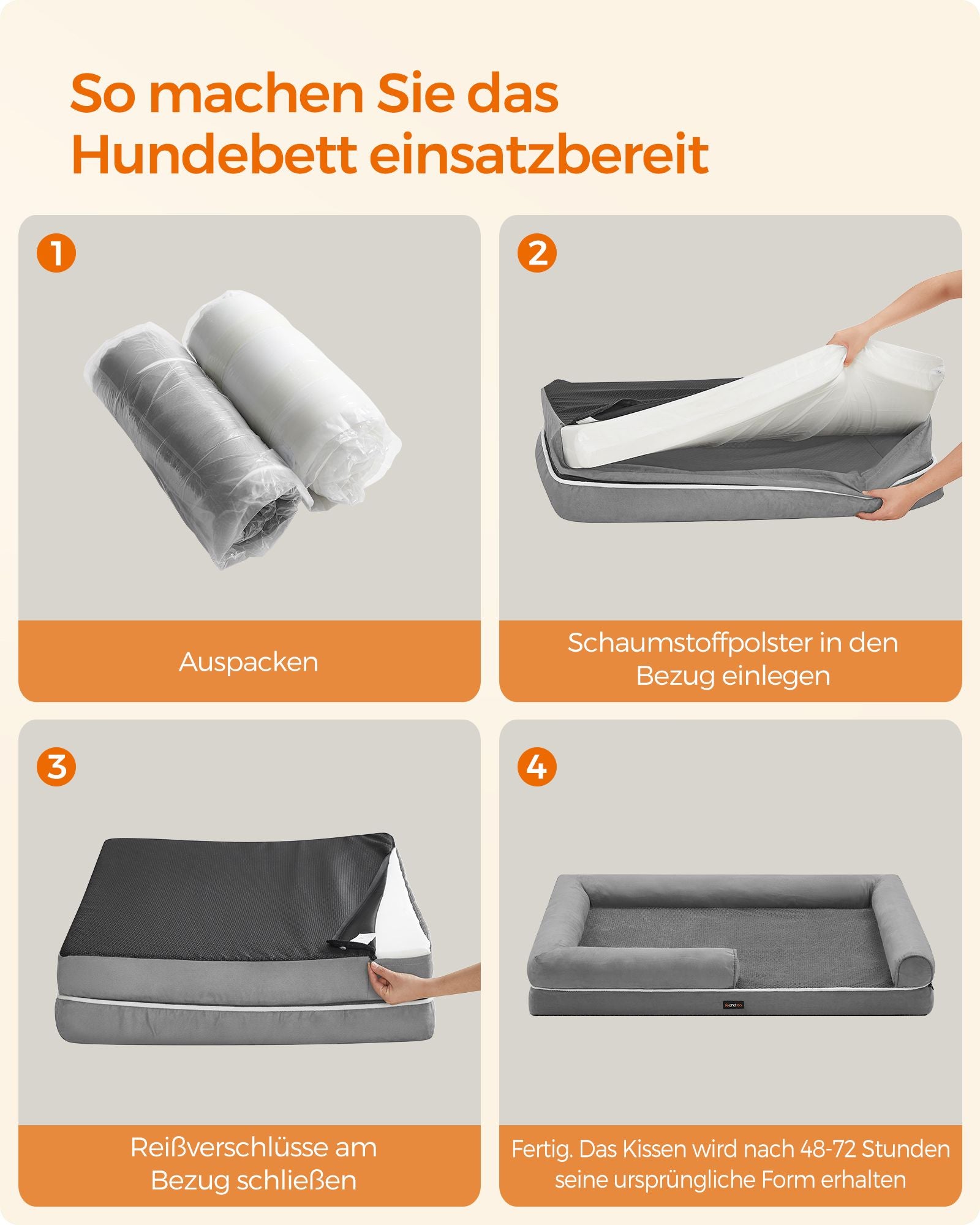 Orthopedisch hondenbed – zachte vulling – lichtgrijs
