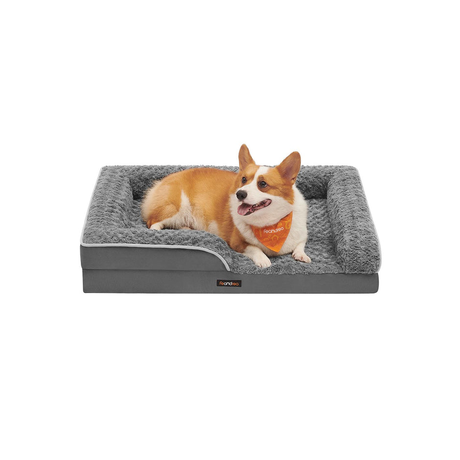 Orthopedisch hondenbed – Pluche hoes – Leigrijs