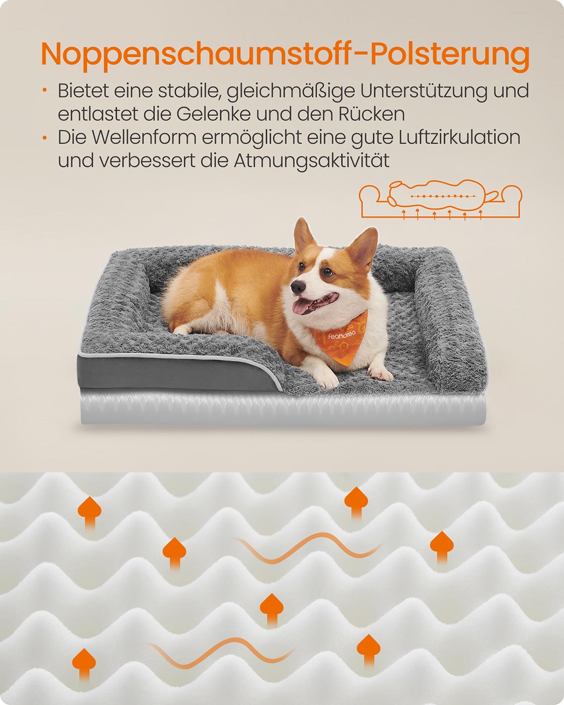 Orthopedisch hondenbed – Pluche hoes – Leigrijs