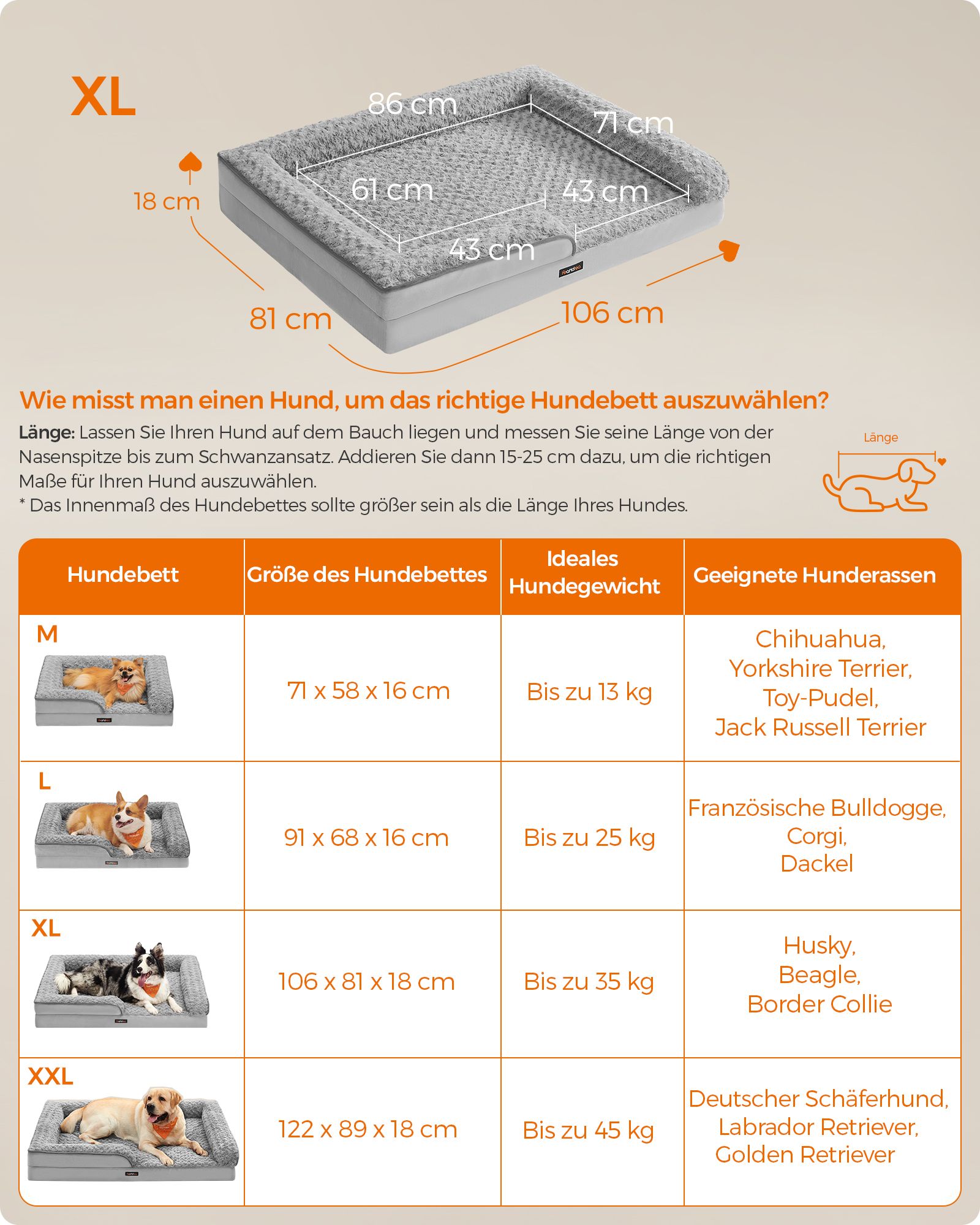 Orthopedisch Hondenbed – Pluchen Hoes – Duifgrijs