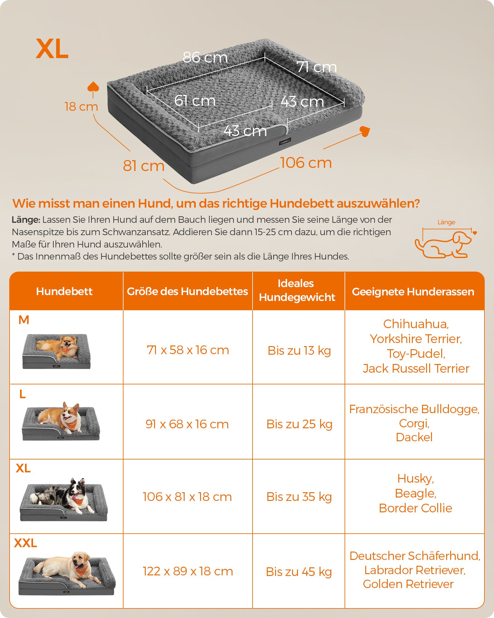 Orthopedisch Hondenbed – Pluche Bekleding – Leigrijs
