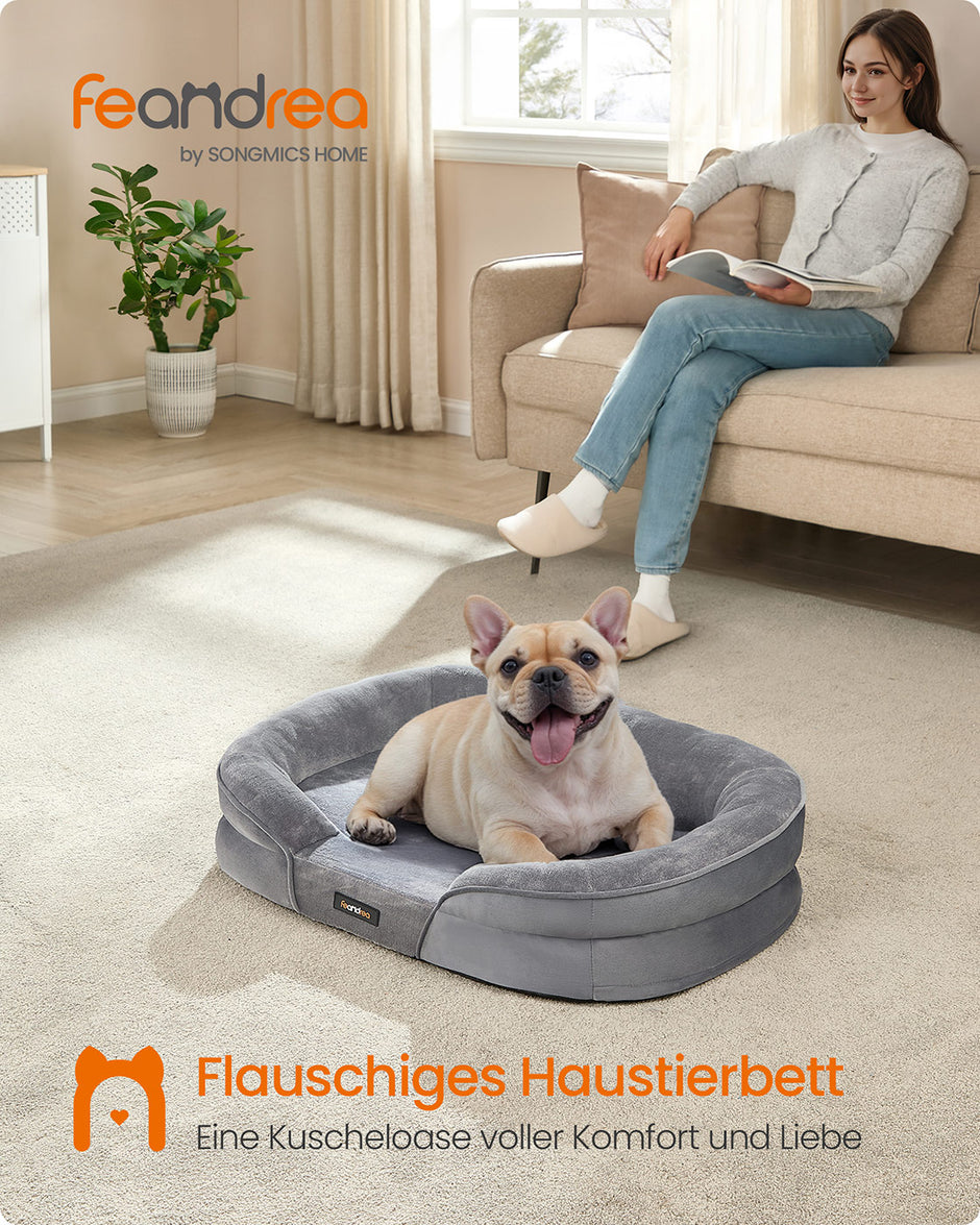 Hondenbed – Opstaande Randen – Flanel – Lichtgrijs