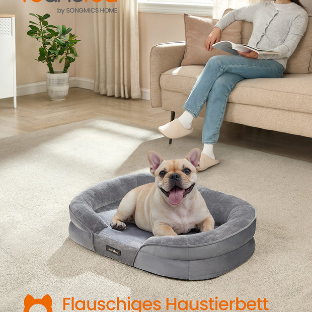 Hondenbed – Opstaande Randen – Flanel – Lichtgrijs
