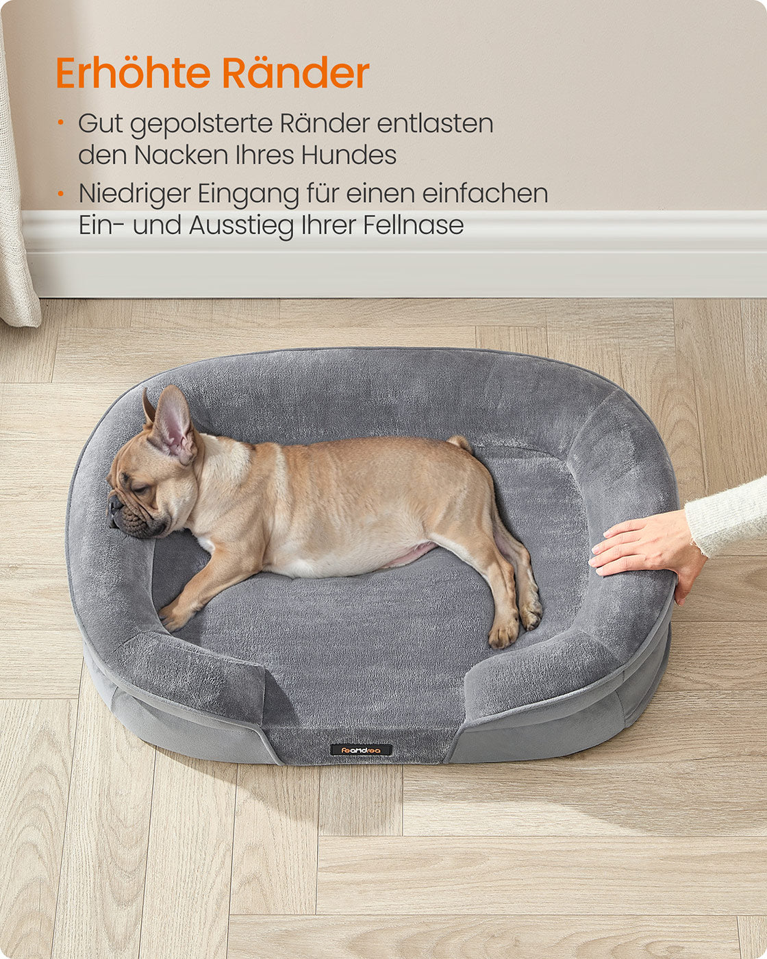 Hondenbed – Opstaande Randen – Flanel – Lichtgrijs