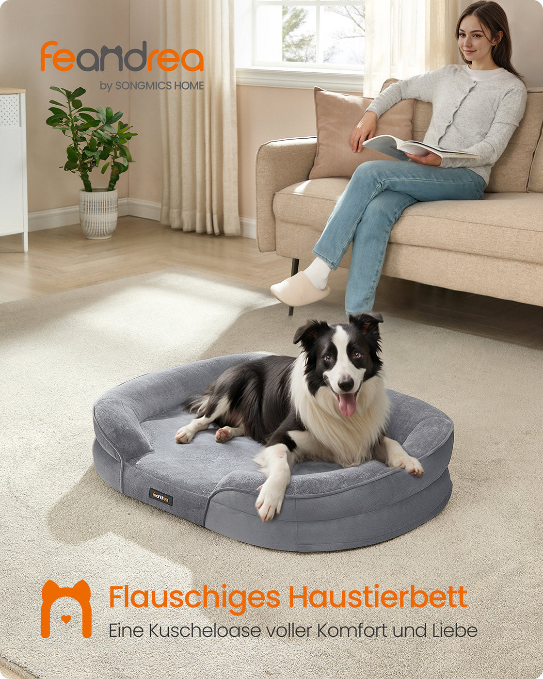 Hondenbed – Opstaande Randen – Flanel en Fluweel – Lichtgrijs