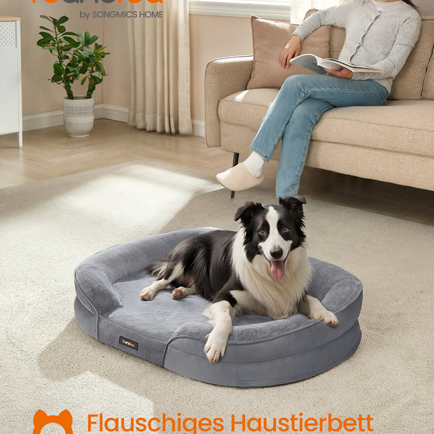 Hondenbed – Opstaande Randen – Flanel en Fluweel – Lichtgrijs