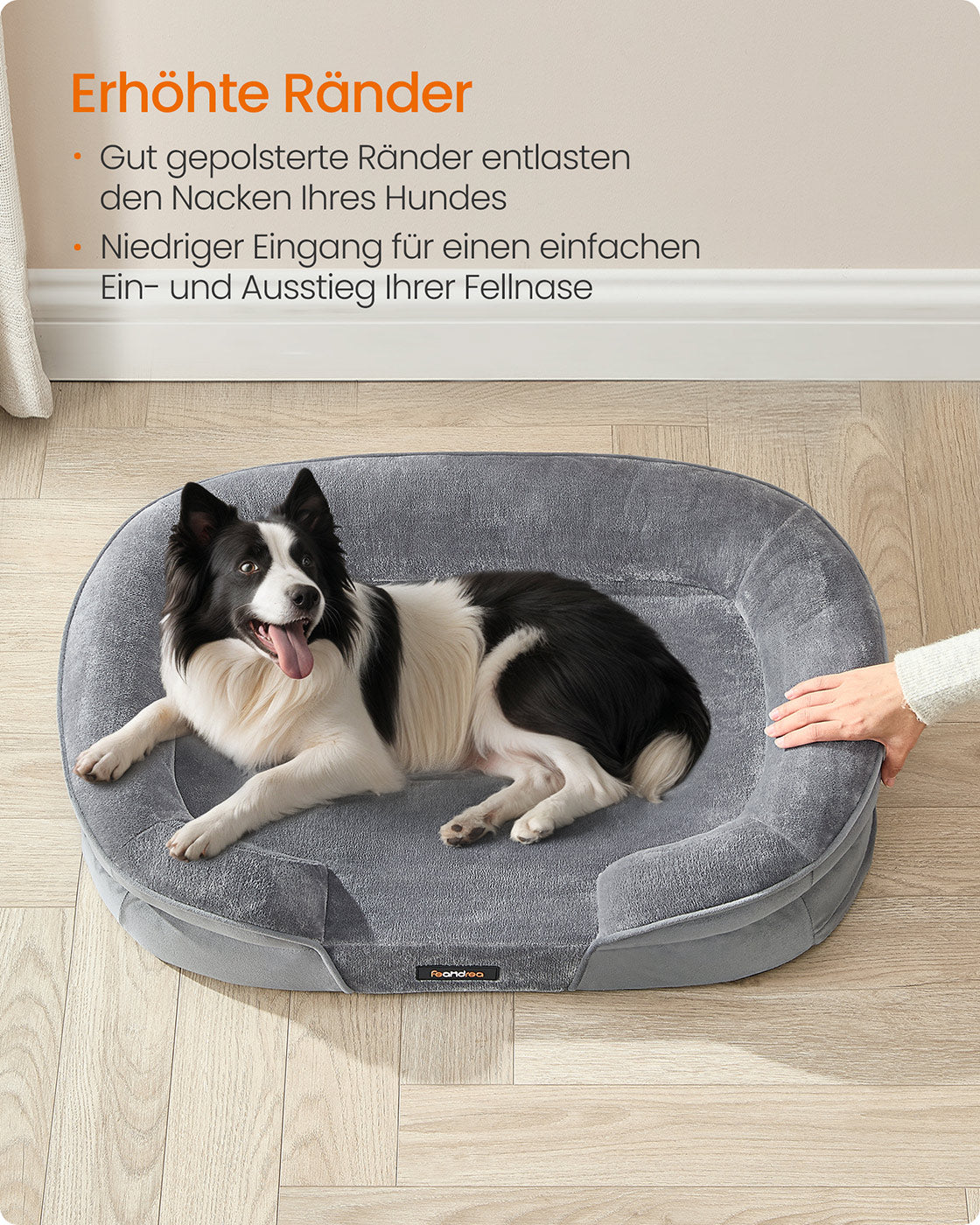 Hondenbed – Opstaande Randen – Flanel en Fluweel – Lichtgrijs