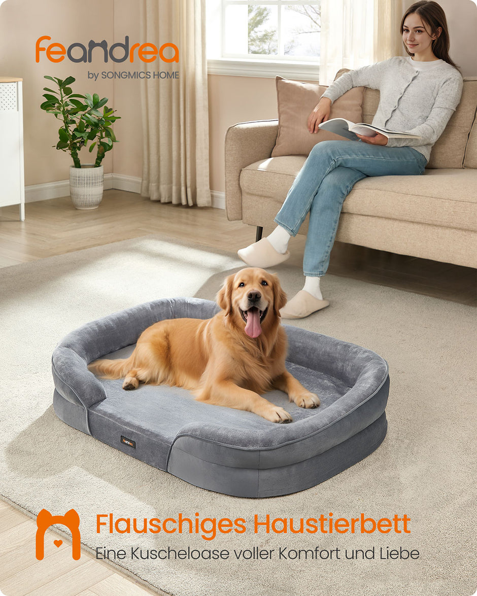 Hondenbed – Opstaande Randen – Flanel en Fluweel – Lichtgrijs