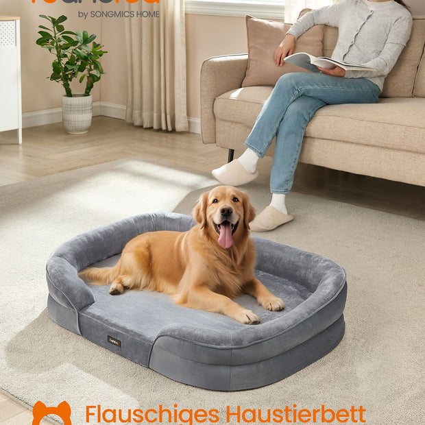 Hondenbed – Opstaande Randen – Flanel en Fluweel – Lichtgrijs