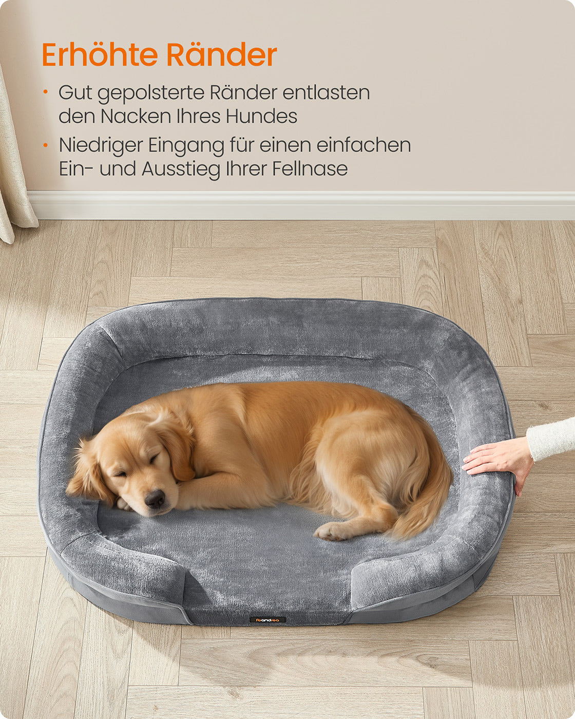 Hondenbed – Opstaande Randen – Flanel en Fluweel – Lichtgrijs
