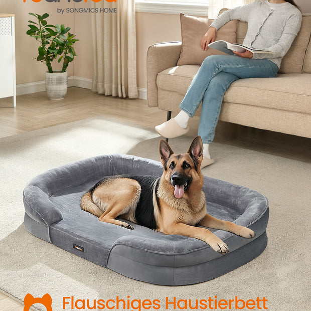 Hondenbed – Opstaande Randen – Flanel en Fluweel – Lichtgrijs