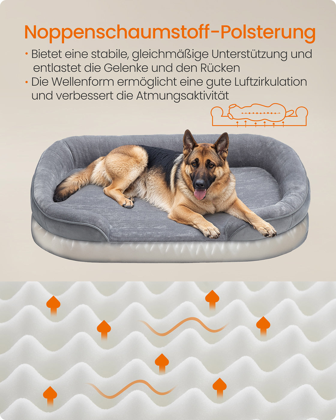 Hondenbed – Opstaande Randen – Flanel en Fluweel – Lichtgrijs