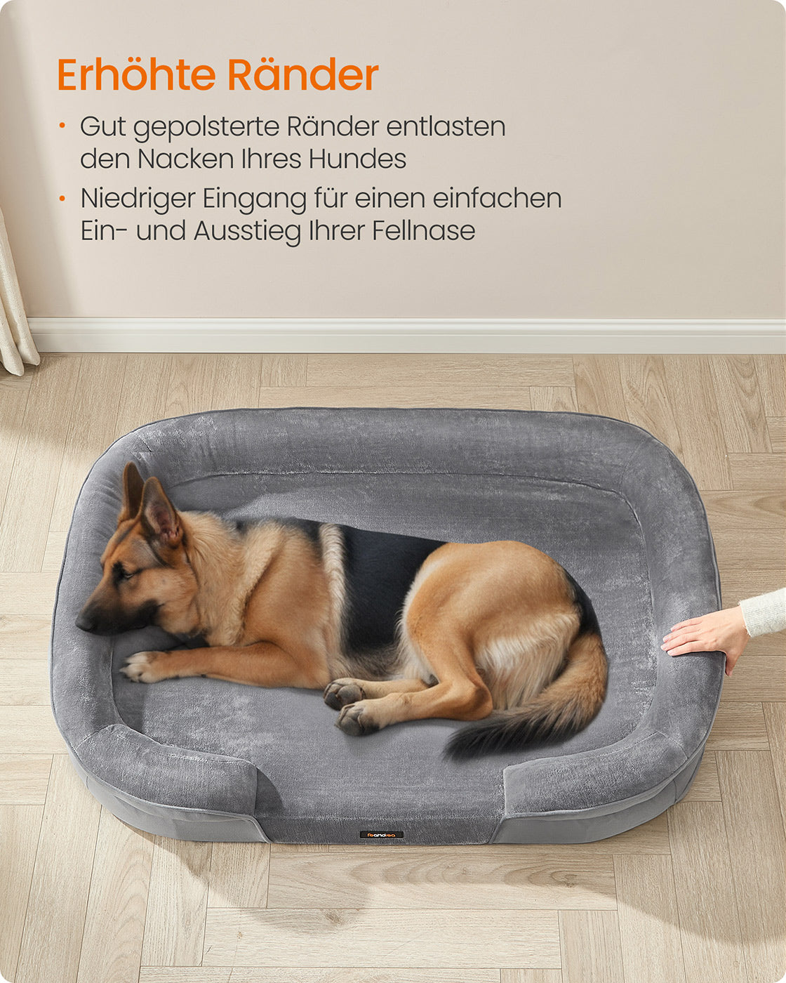 Hondenbed – Opstaande Randen – Flanel en Fluweel – Lichtgrijs