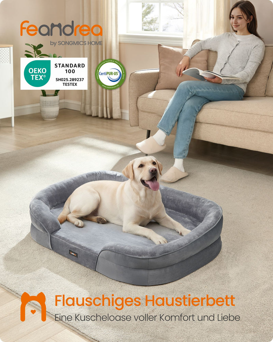 Hondenmand - Orthopedisch en Wasbaar - Met Verhoogde Randen - Lichtgrijs - 112 x 81 x 18 cm