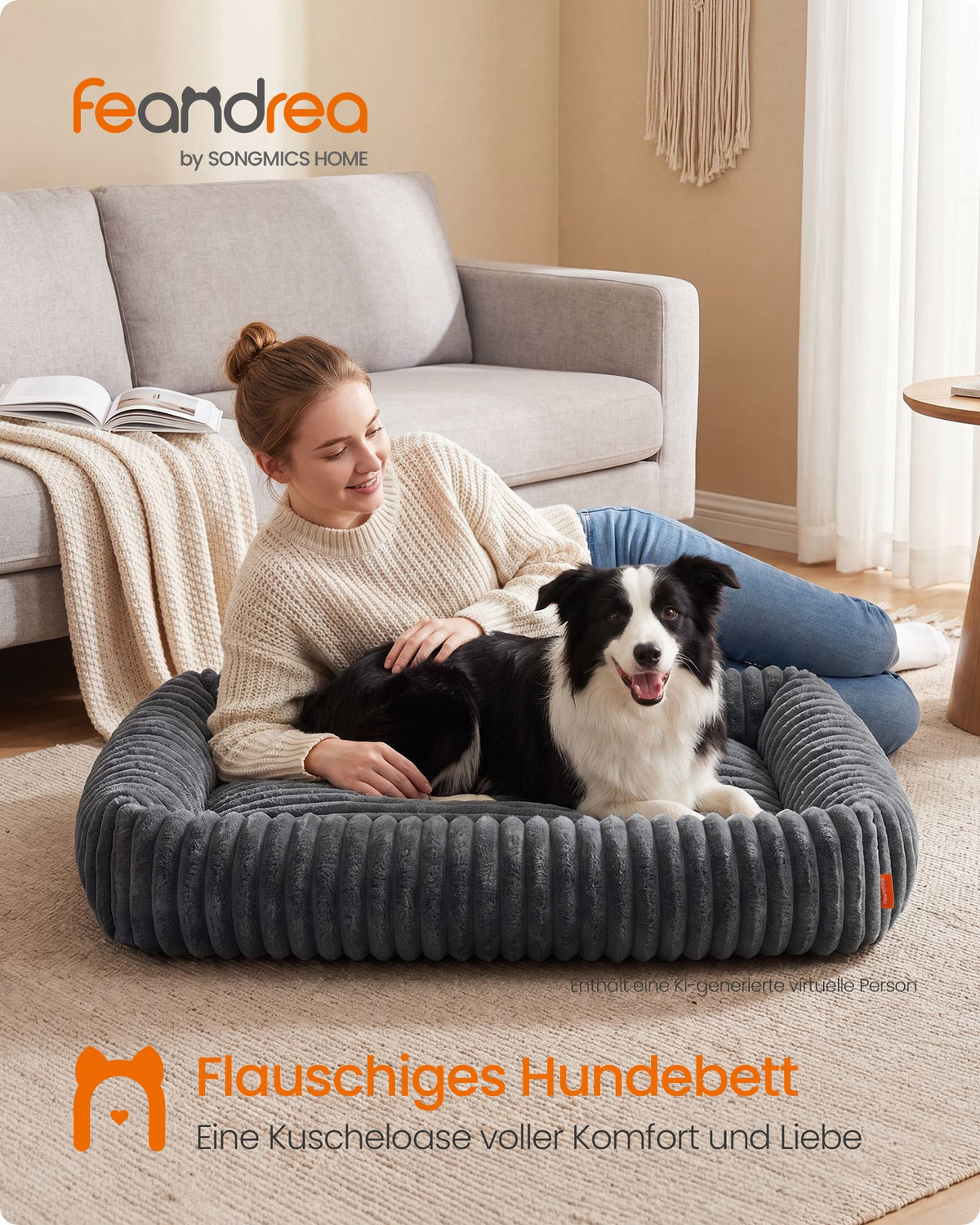 Hondenmand - Orthopedisch en Wasbaar - Met Verhoogde Randen - Loodgrijs - 106 x 75 x 20 cm