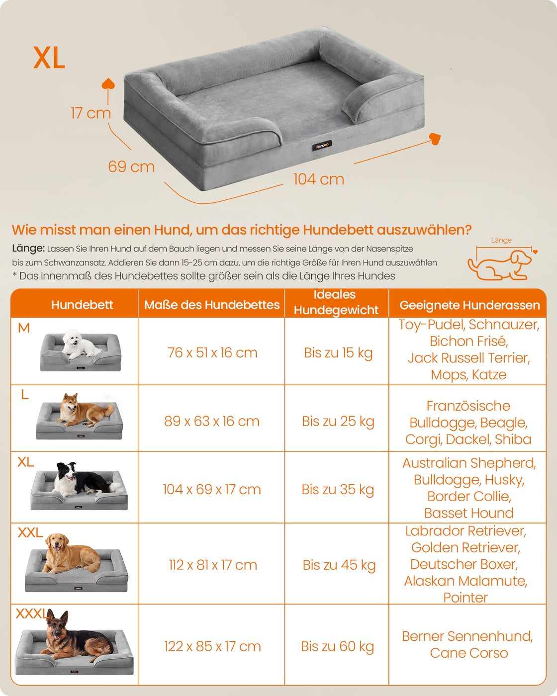 Orthopedisch Hondenbed - 104 x 69 cm - Verhoogde Rand - Wasbare Hoes - Duifgrijs