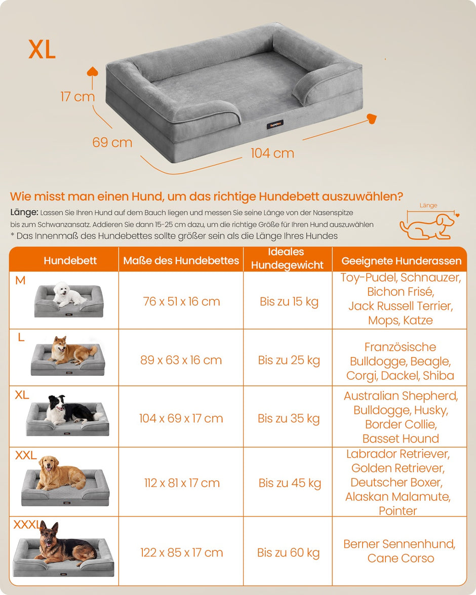 Orthopedisch Hondenbed - 104 x 69 cm - Verhoogde Rand - Wasbare Hoes - Duifgrijs