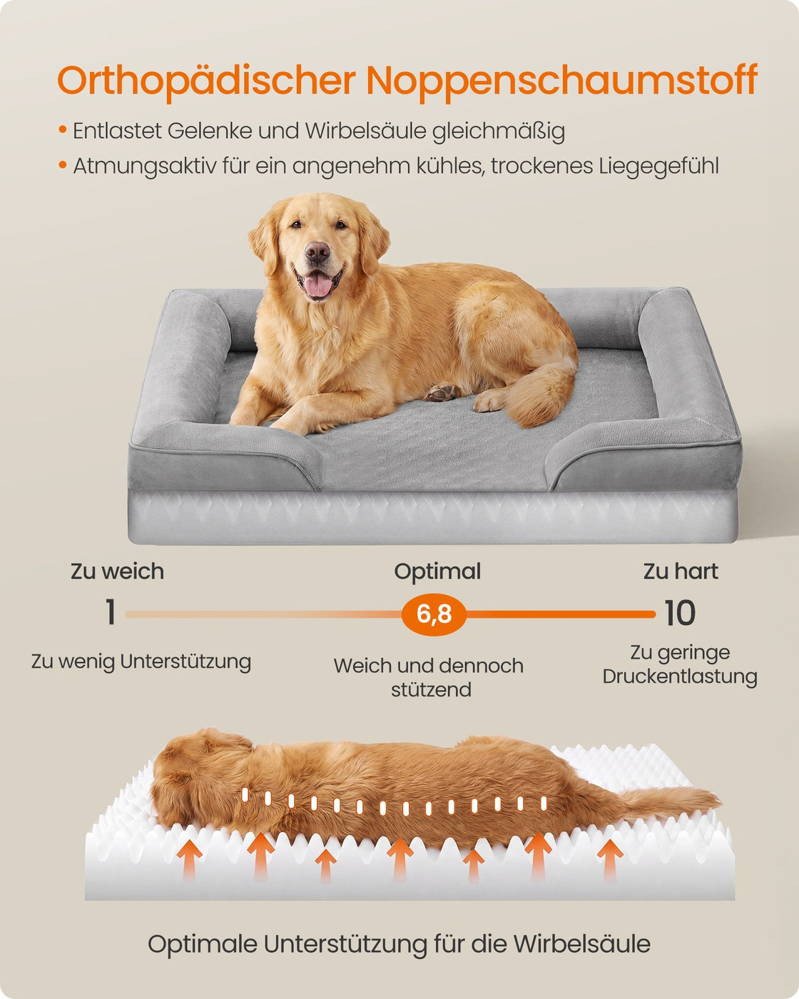 Orthopedisch Hondenbed - 112 x 81 cm - Verhoogde Rand - Wasbare Hoes - Grijs