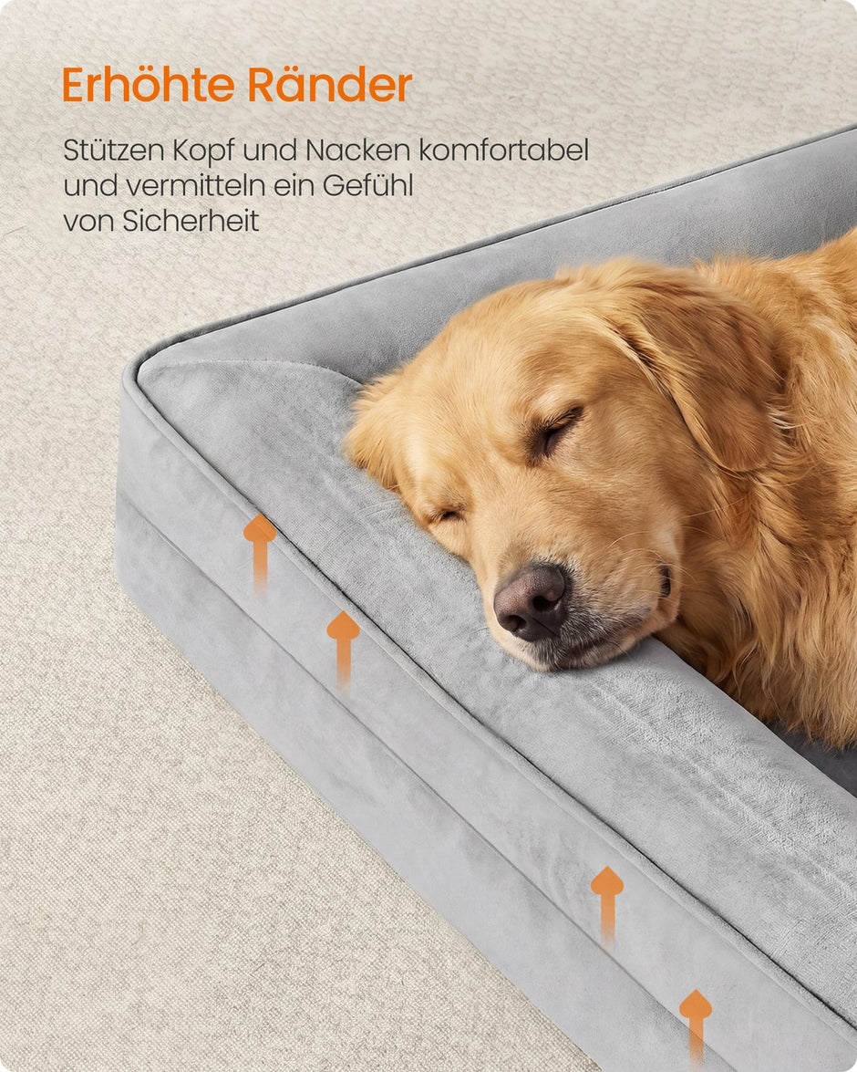 Orthopedisch Hondenbed - 112 x 81 cm - Verhoogde Rand - Wasbare Hoes - Grijs