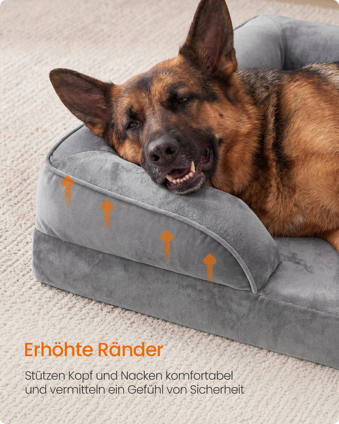 Orthopedisch Hondenbed - 122 x 85 cm - Verhoogde Rand - Wasbare Hoes - Duifgrijs
