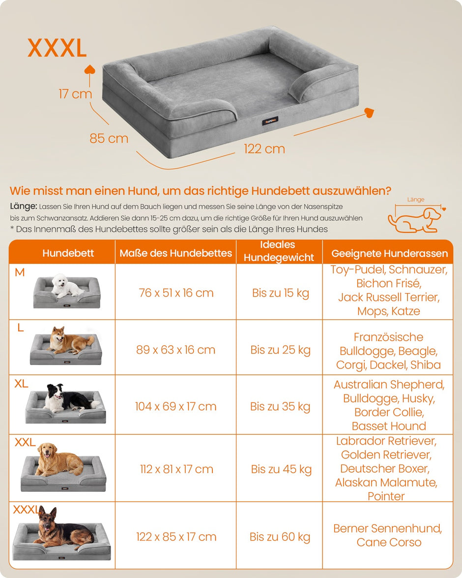 Orthopedisch Hondenbed - 122 x 85 cm - Verhoogde Rand - Wasbare Hoes - Duifgrijs