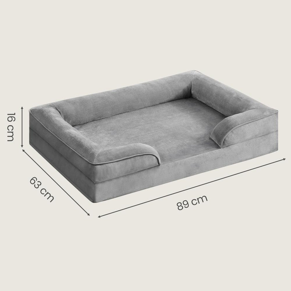 Orthopedisch Hondenbed - Maat L - Verhoogde Rand - Wasbare Hoes - Lichtgrijs