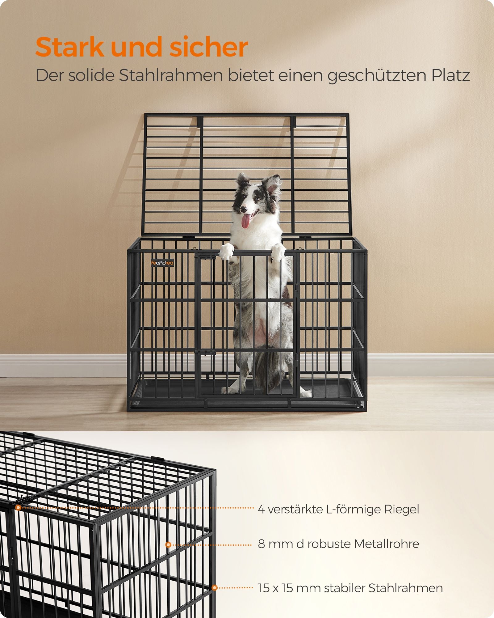 Hondenkooi – Uitneembare bodembak – Staal – Inktzwart