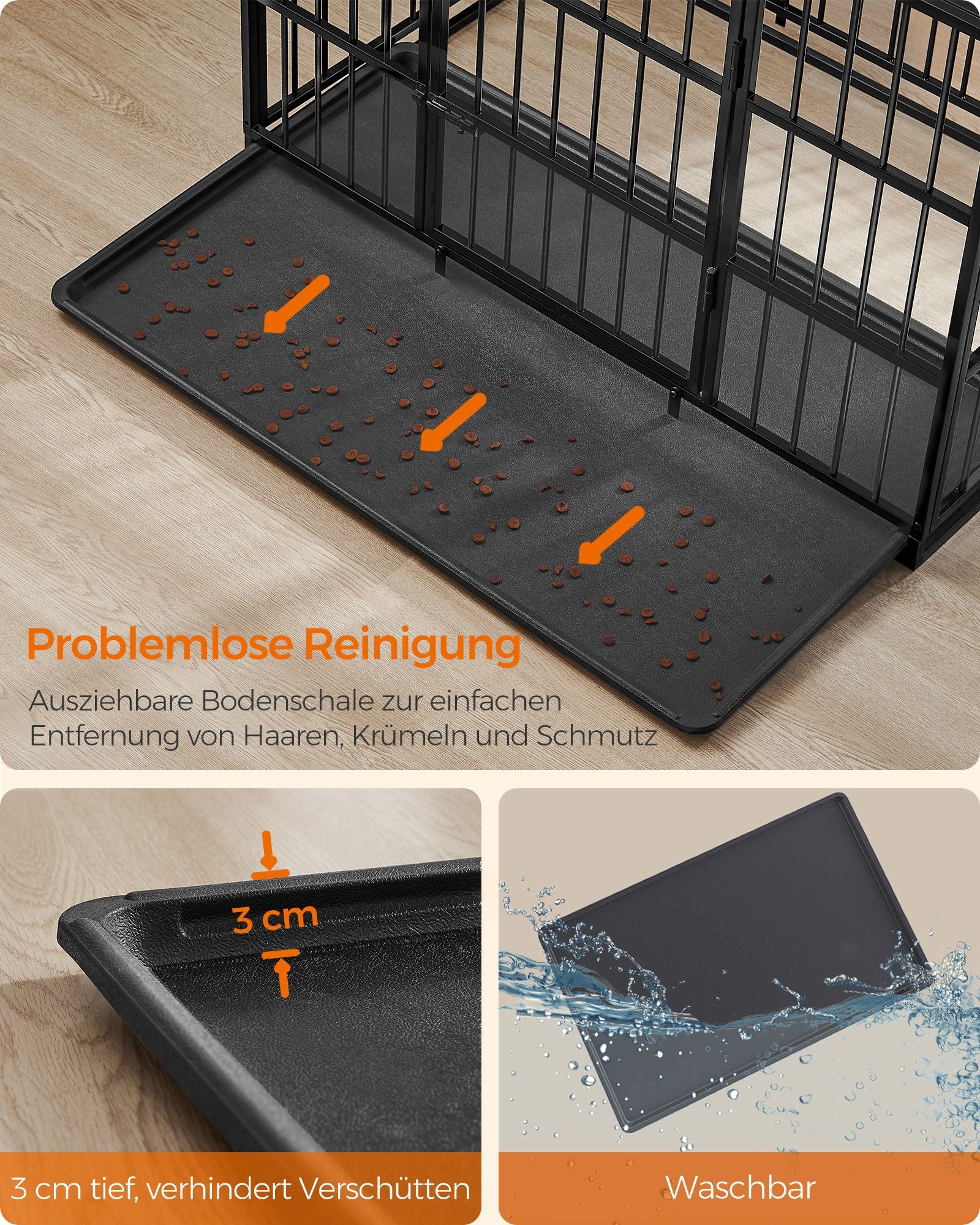 Hondenkooi – Uitneembare bodembak – Staal – Inktzwart