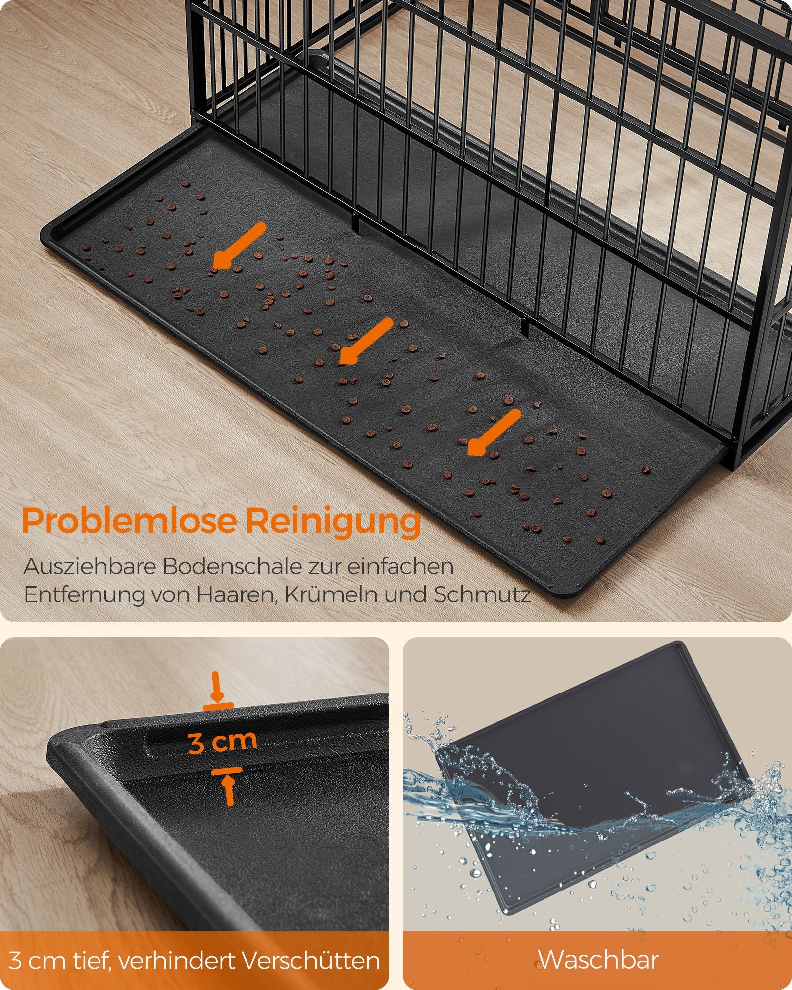 Hondenkooi – Uitneembare bodembak – Staal – Inktzwart