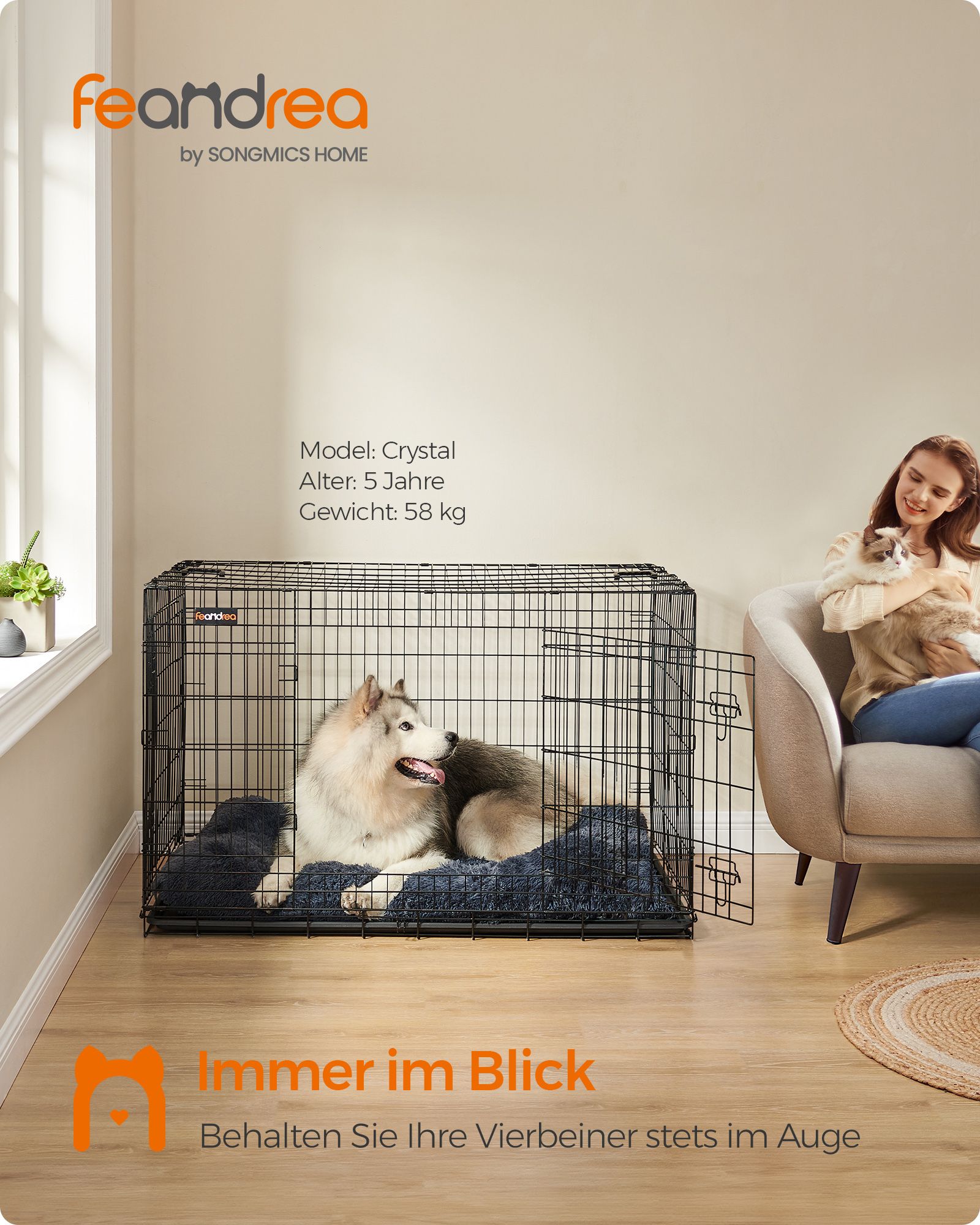 Opvouwbare hondenkooi – met deuren en kunststof schaal – zwart