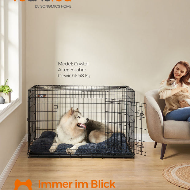 Opvouwbare hondenkooi – met deuren en kunststof schaal – zwart