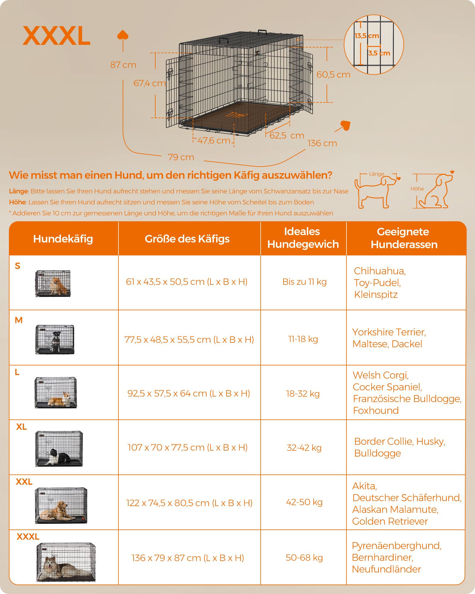 Opvouwbare hondenkooi – met deuren en kunststof schaal – zwart