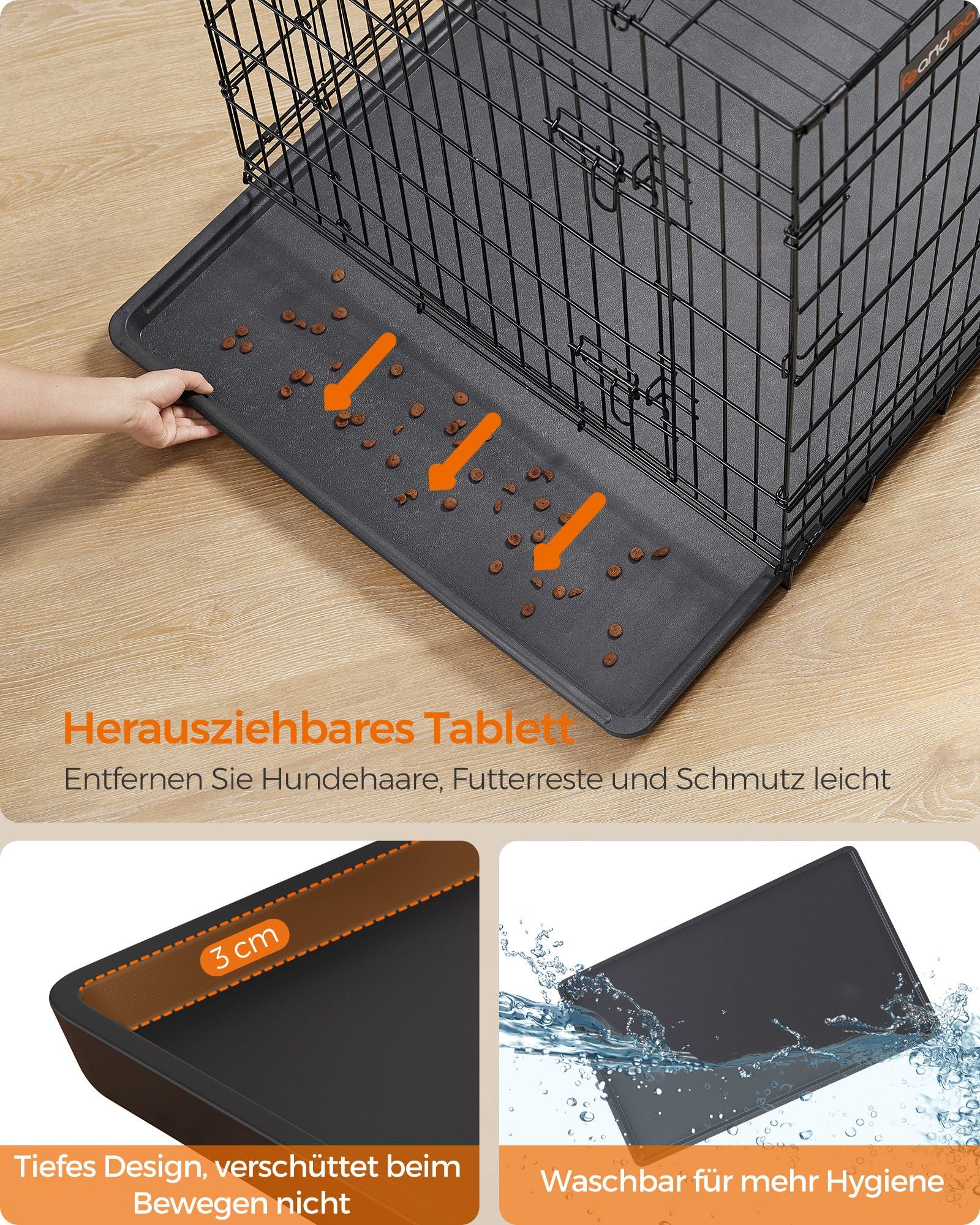 Opvouwbare hondenkooi – met deuren en kunststof schaal – zwart