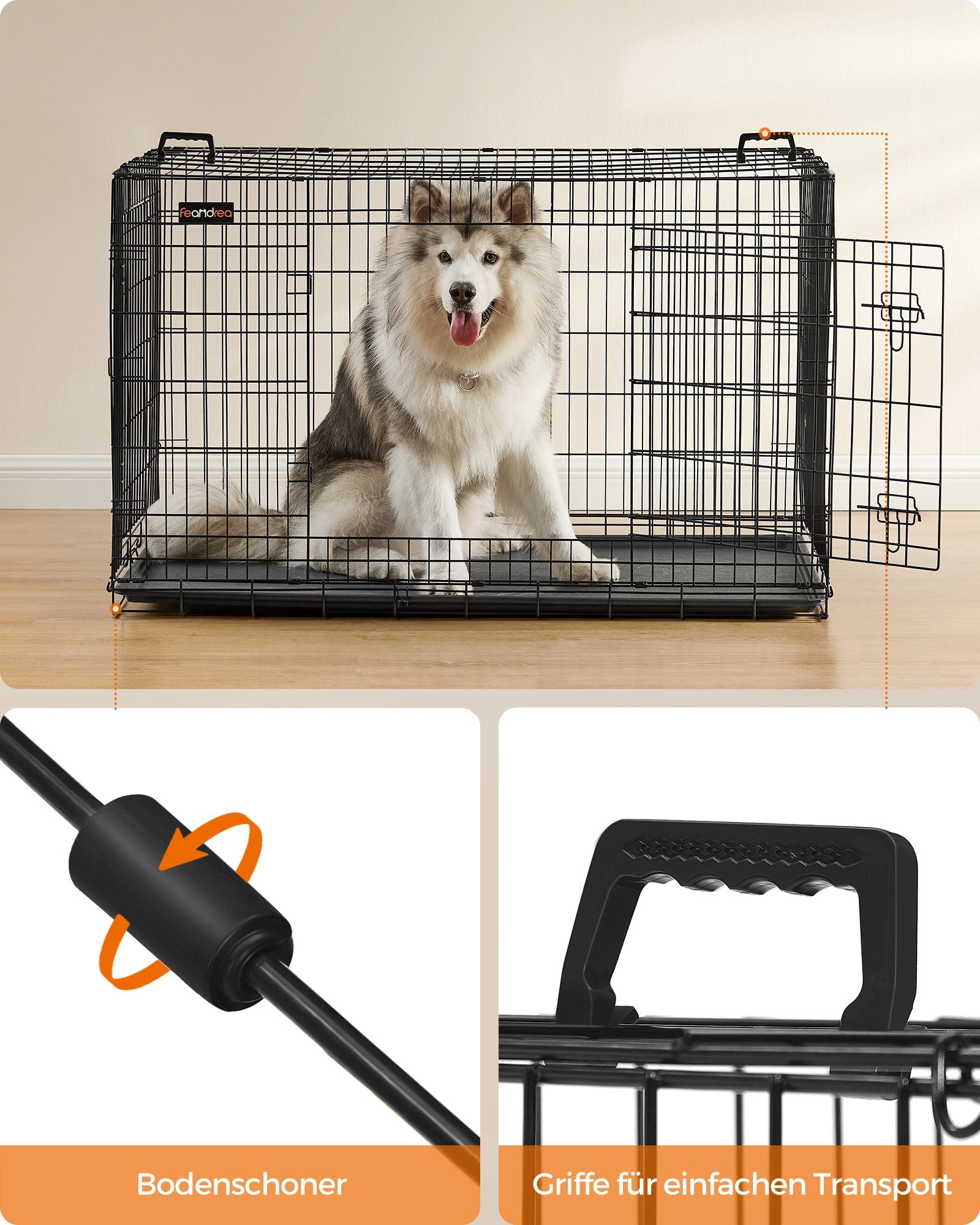 Opvouwbare hondenkooi – met deuren en kunststof schaal – zwart