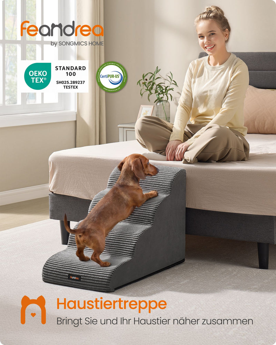 Hondentrap - Met Antislip Treden - Voor Kleine Honden - Leigrijs - 72 x 40 x 50 cm