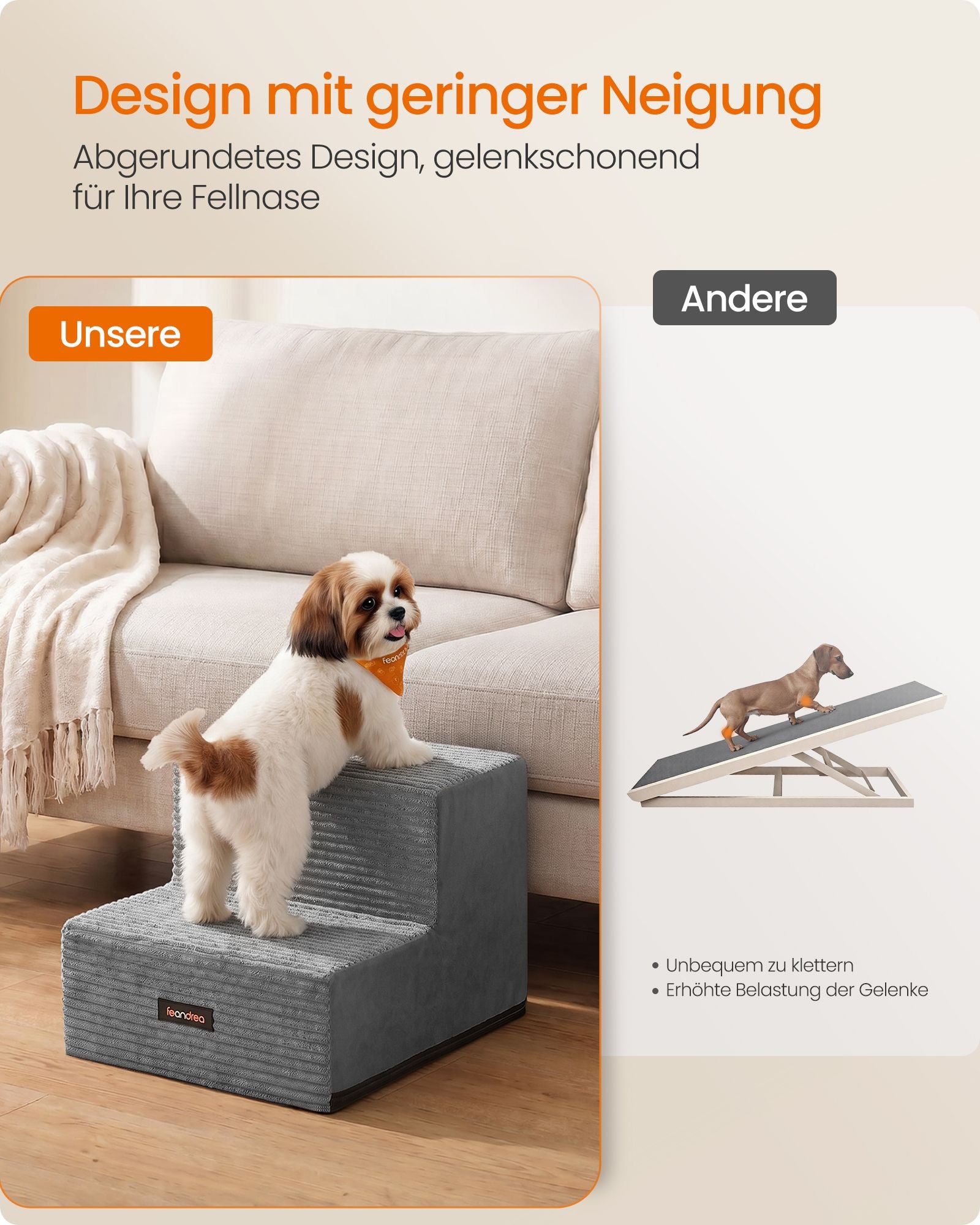 Hondentrap - Met Antislip Treden - Voor Kleine Honden - Rustig grijs - 30 x 38 x 28 cm