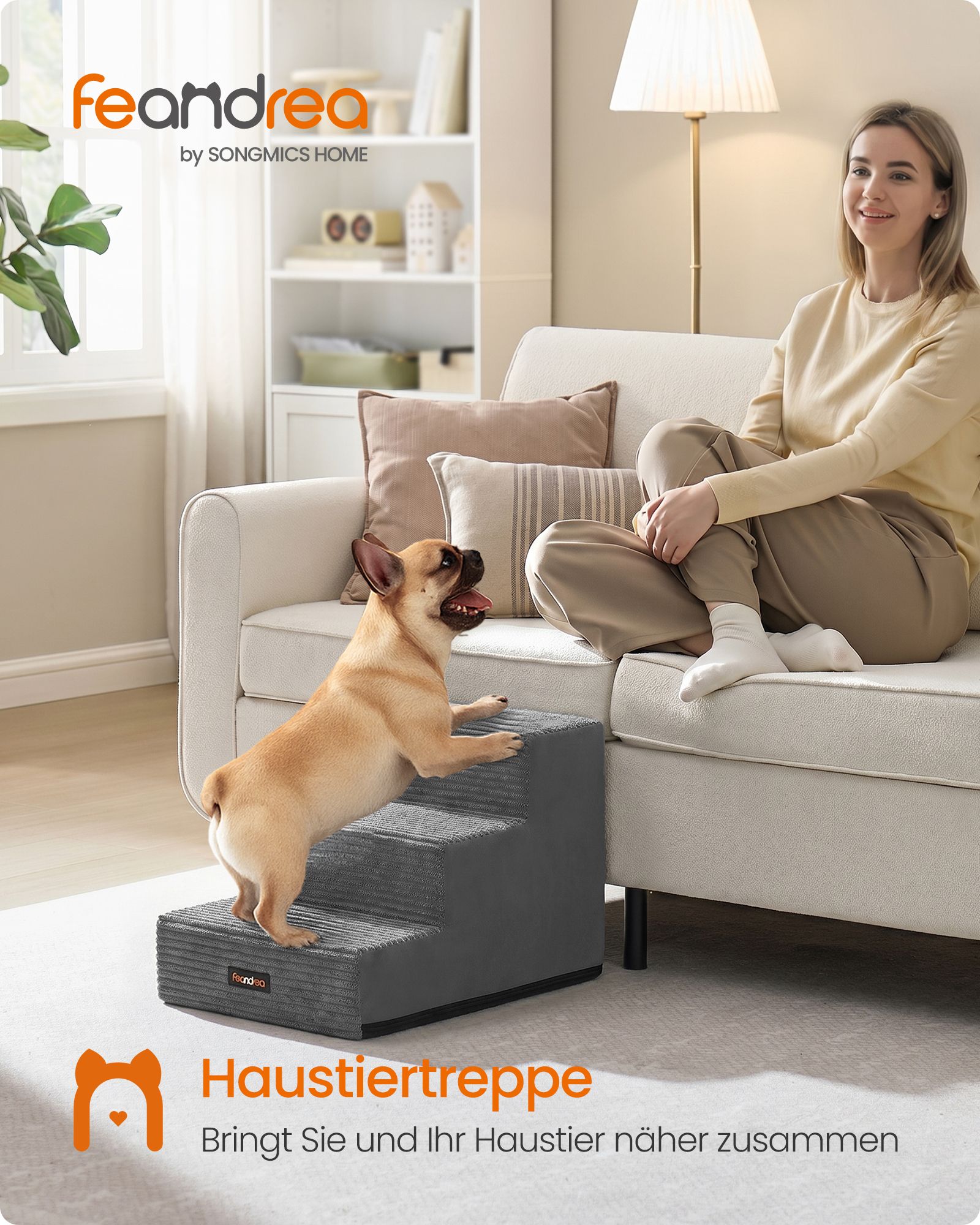 Hondentrap - Met Antislip Treden - Voor Kleine Honden - Loodgrijs - 46 x 40 x 33 cm