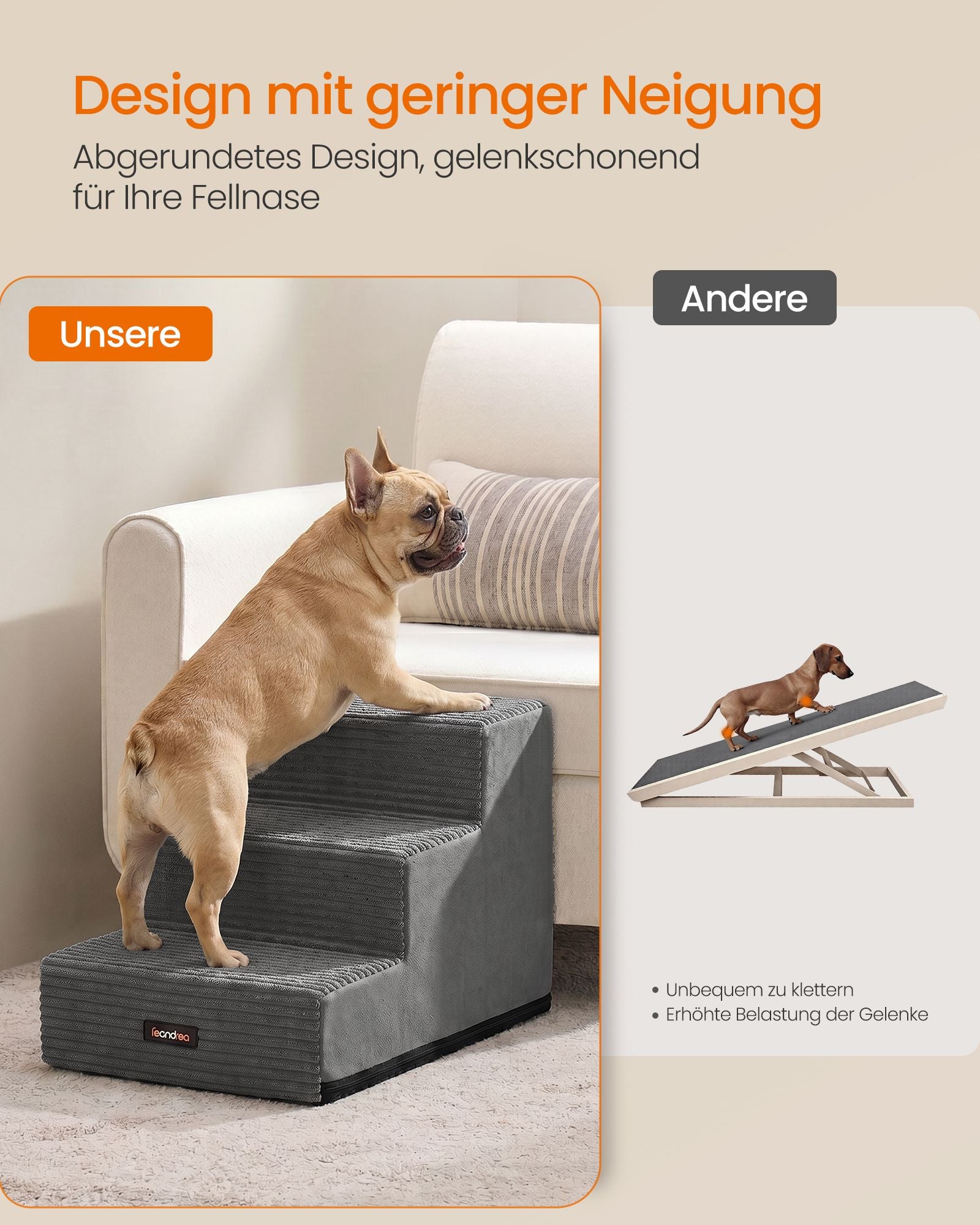 Hondentrap - Met Antislip Treden - Voor Kleine Honden - Loodgrijs - 46 x 40 x 33 cm