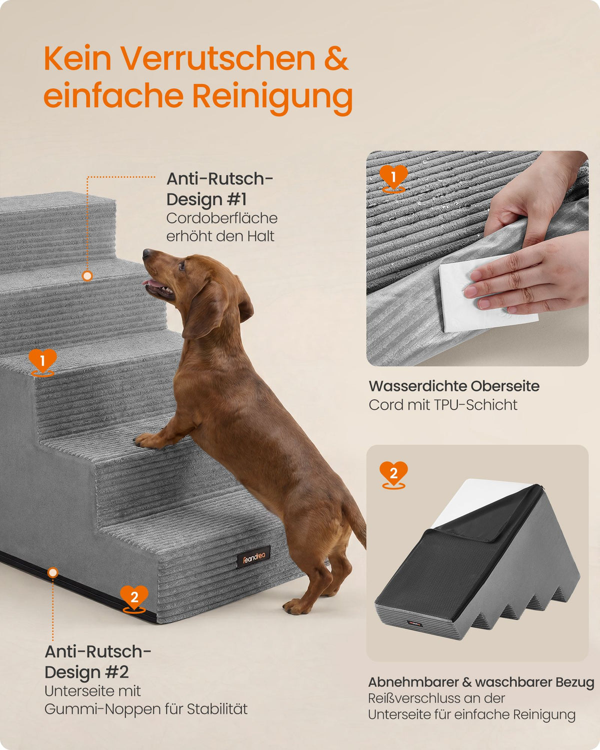 Hondentrap - Met Antislip Treden - Voor Kleine Honden - Grijs - 76 x 40 x 57 cm