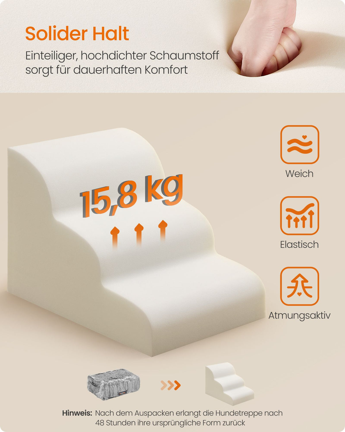 Hondentrap – 3 Treden – Schuim – Waterdicht en Antislip – Duifgrijs
