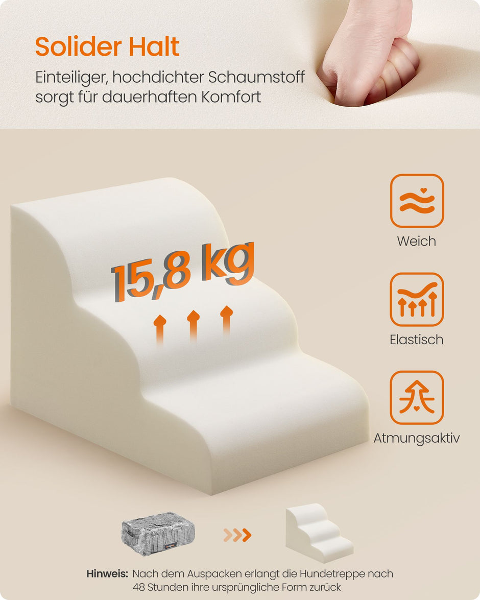 Hondentrap – 3 Treden – Schuim – Waterdicht en Antislip – Leigrijs