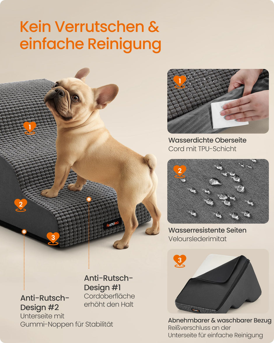Hondentrap – 3 Treden – Schuim – Waterdicht en Antislip – Leigrijs