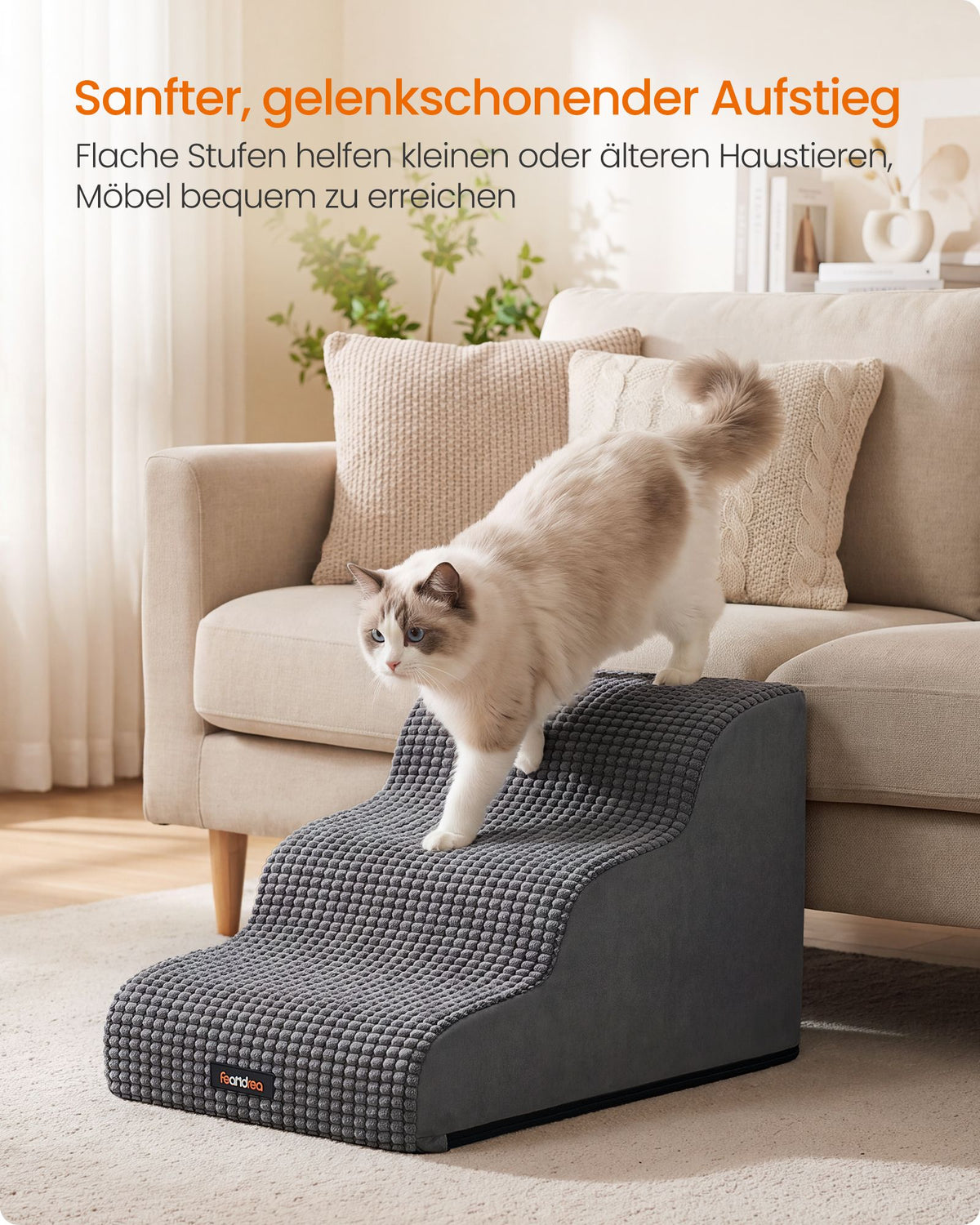 Hondentrap – 3 Treden – Schuim – Waterdicht en Antislip – Leigrijs