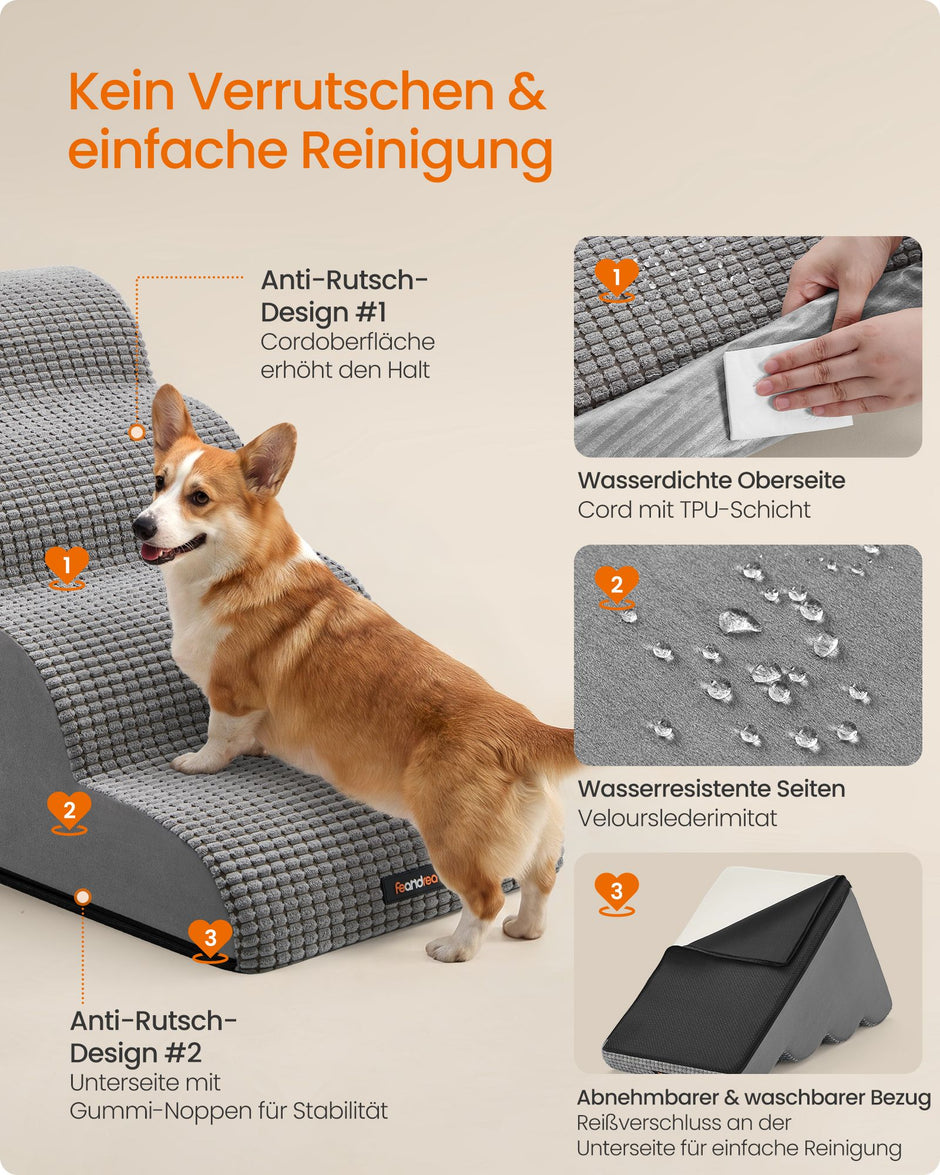 Hondentrap – 4 Treden – Schuim – Waterdicht en Antislip – Duifgrijs