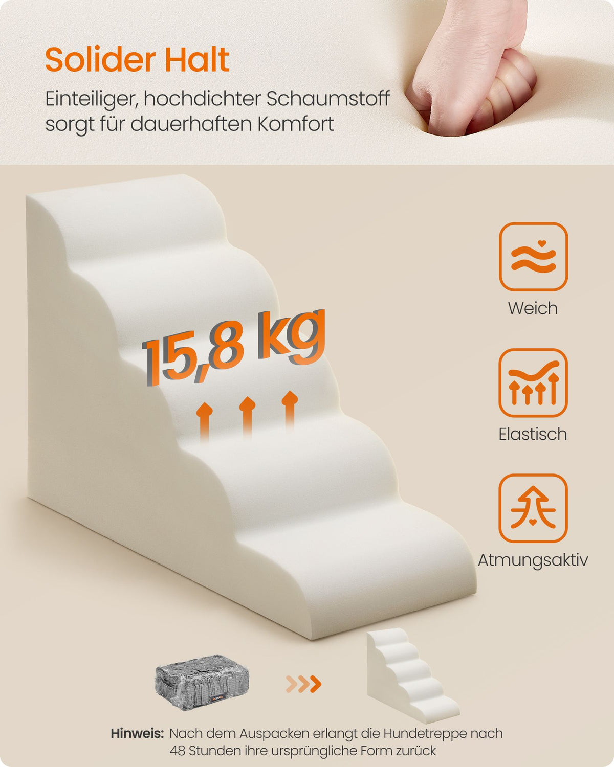 Hondentrap – 5 Treden – Schuim – Waterdicht en Antislip – Duifgrijs