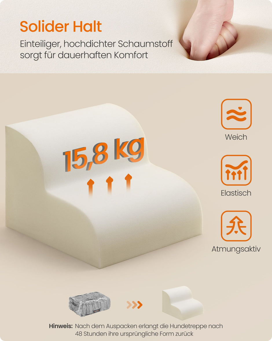 Hondentrap – 2 Treden – Schuim – Waterdicht en Antislip – Afwasbare Hoes – Leigrijs