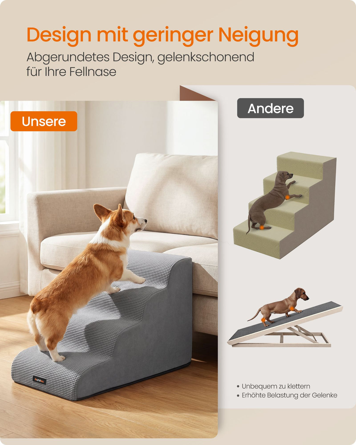 Hondentrap – 4 Treden – Schuim – Waterdicht en Antislip – Afwasbare Hoes – Duifgrijs