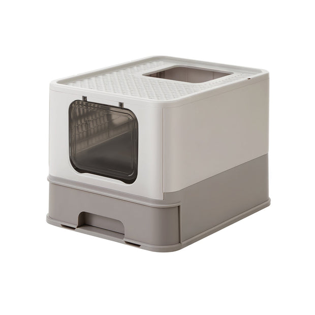 Kattenbak – met deksel – opvouwbaar – warm grijs